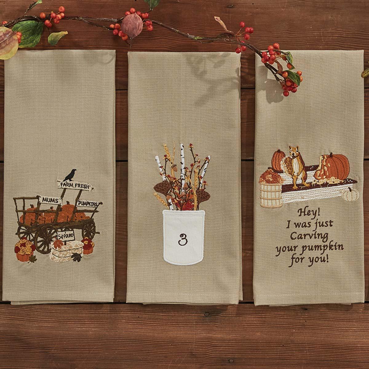 Pumpkin Wagon Emb Dishtowel - The Fox Decor
