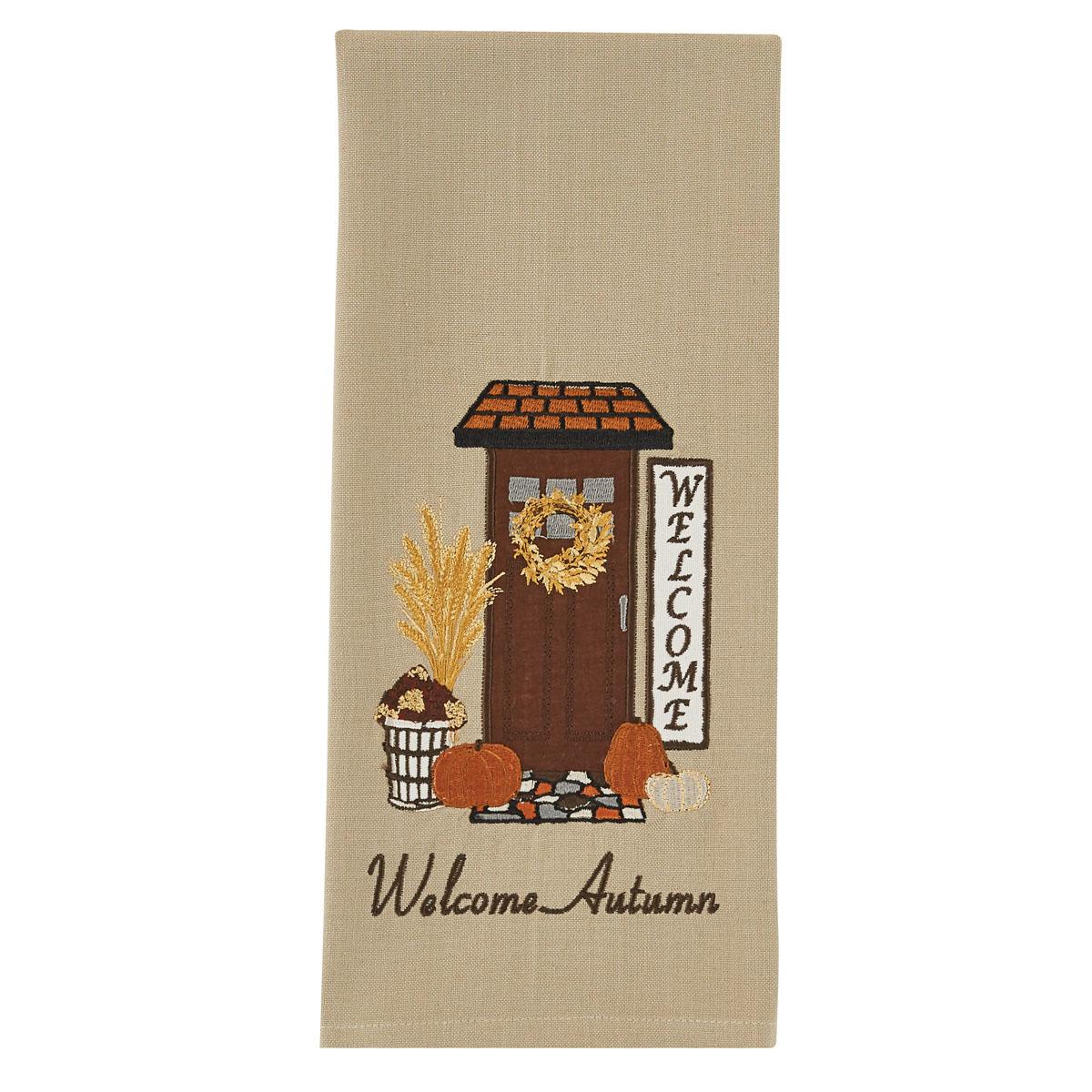 Welcome Autumn Appliqued Emb Dishtowel - The Fox Decor