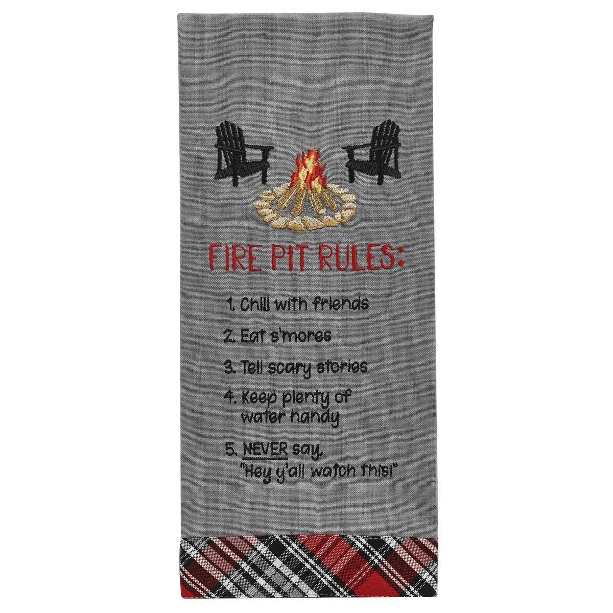 Fire Pit Rules Embroidered Dishtowel - Set of 2 Park Designs - The Fox Decor