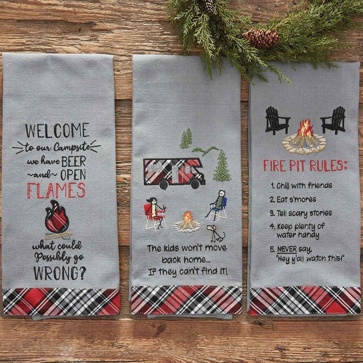 Fire Pit Rules Embroidered Dishtowel - Set of 2 Park Designs - The Fox Decor