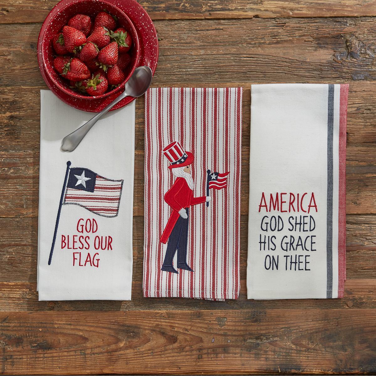 God Bless Our Flag Applique Dishtowel - Set of 2 Park Designs - The Fox Decor