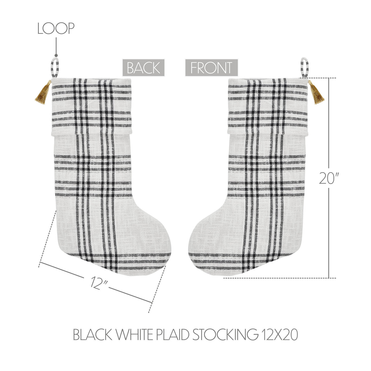 Wintergleam Black White Plaid Stocking 12x20 - The Fox Decor