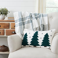 Thumbnail for Pine Grove Plaid Embroidered Trees Pillow 14x22