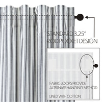 Sawyer Mill Black Ticking Stripe Short Curtain Panel Set of 2 63x36 VHC Brands