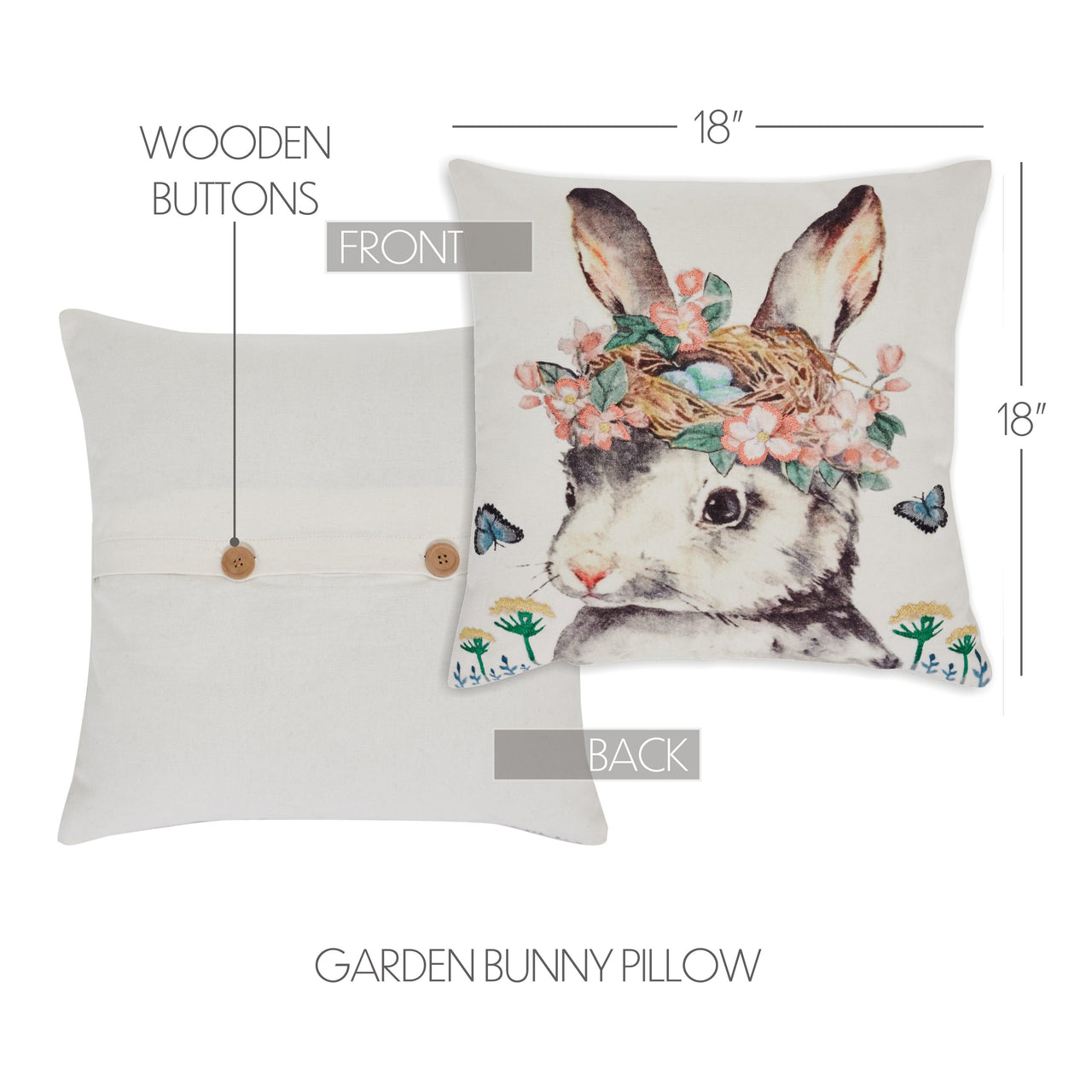 Garden Bunny Pillow 18x18 - The Fox Decor