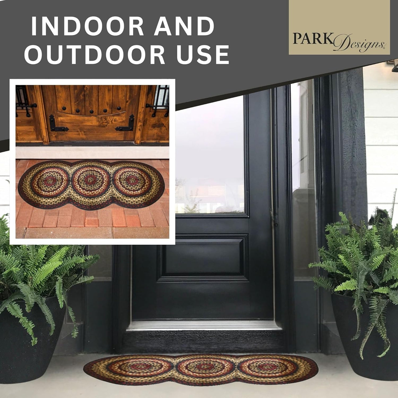 Red Folk Art Braided Rug Runner - 30"x72" (2.6'x6') Park Designs