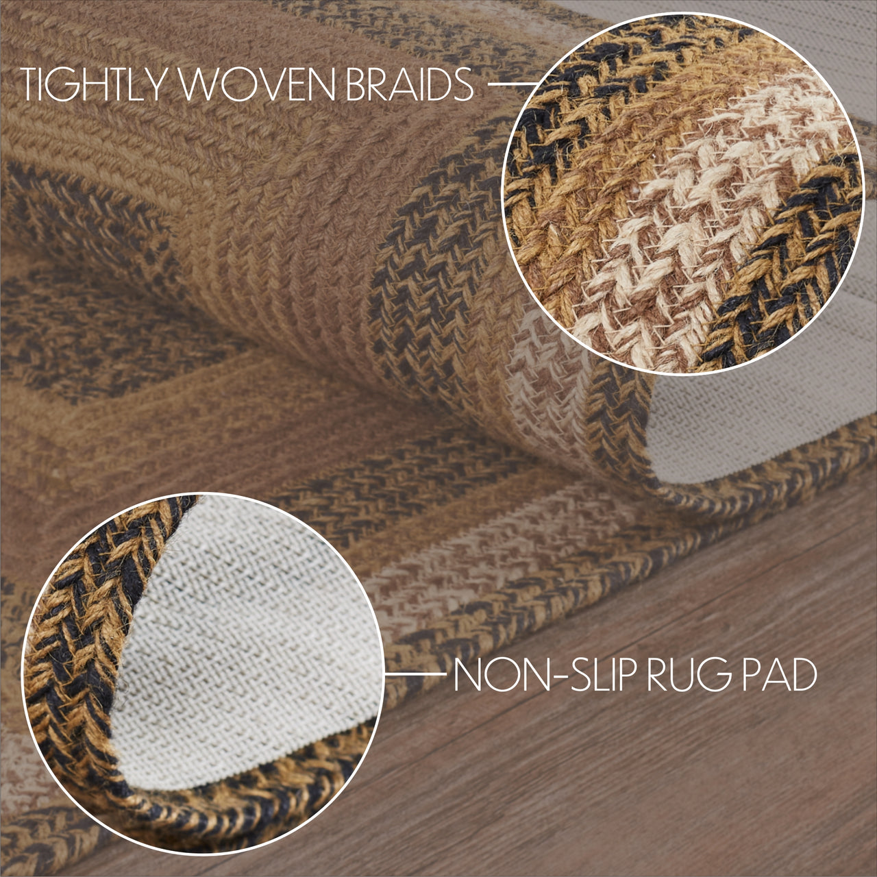 Kettle Grove Jute Braided Rug/Runner Rect. with Rug Pad 2'x6.5' VHC Brands