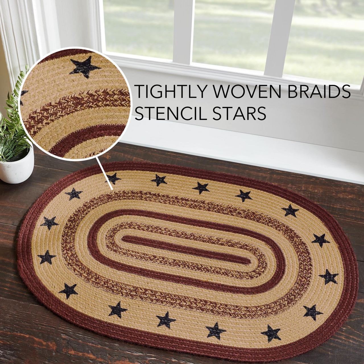 Potomac Jute Braided Rug Oval Stencil Stars 2'x3' VHC Brands