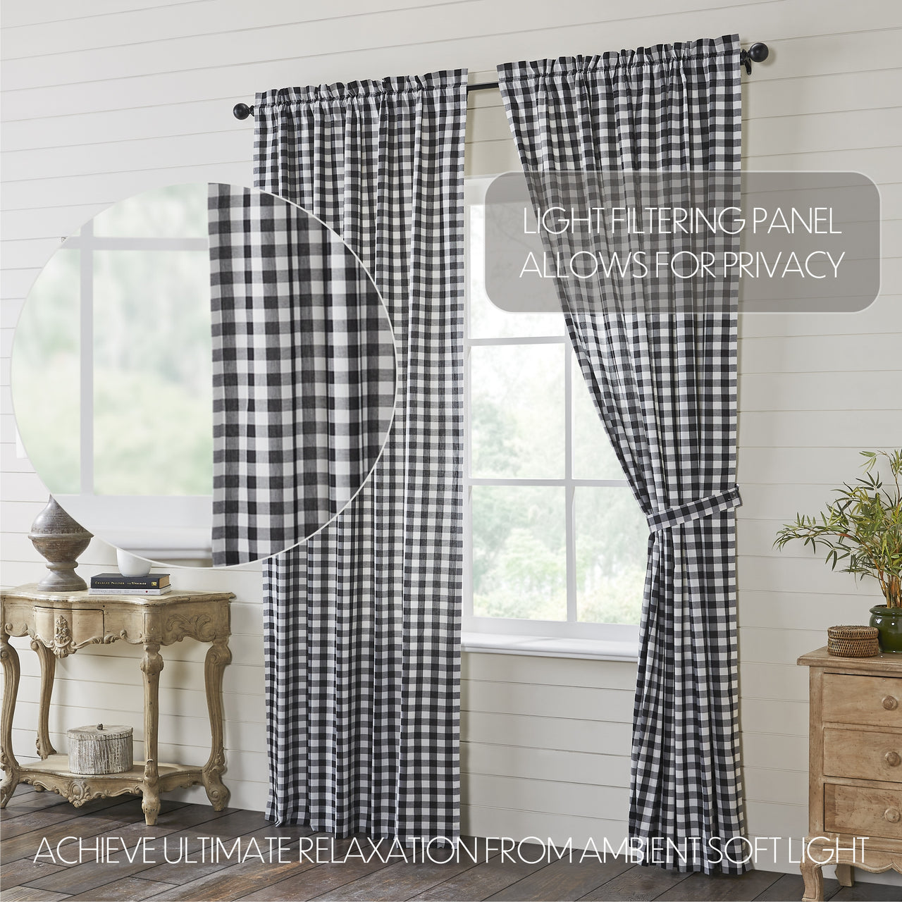 Annie Buffalo Black Check Panel Curtain 96"x50" VHC Brands