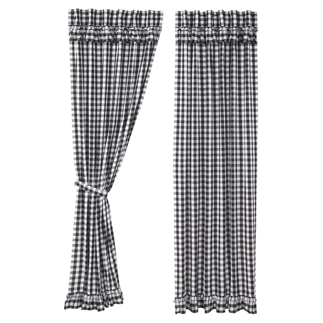 Annie Buffalo Black Check Ruffled Panel Curtain Set of 2 96"x50" VHC Brands