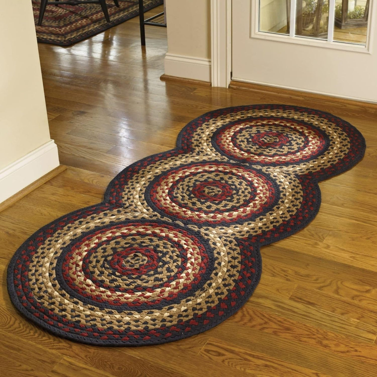 Red Folk Art Braided Rug Runner - 30"x72" (2.6'x6') Park Designs