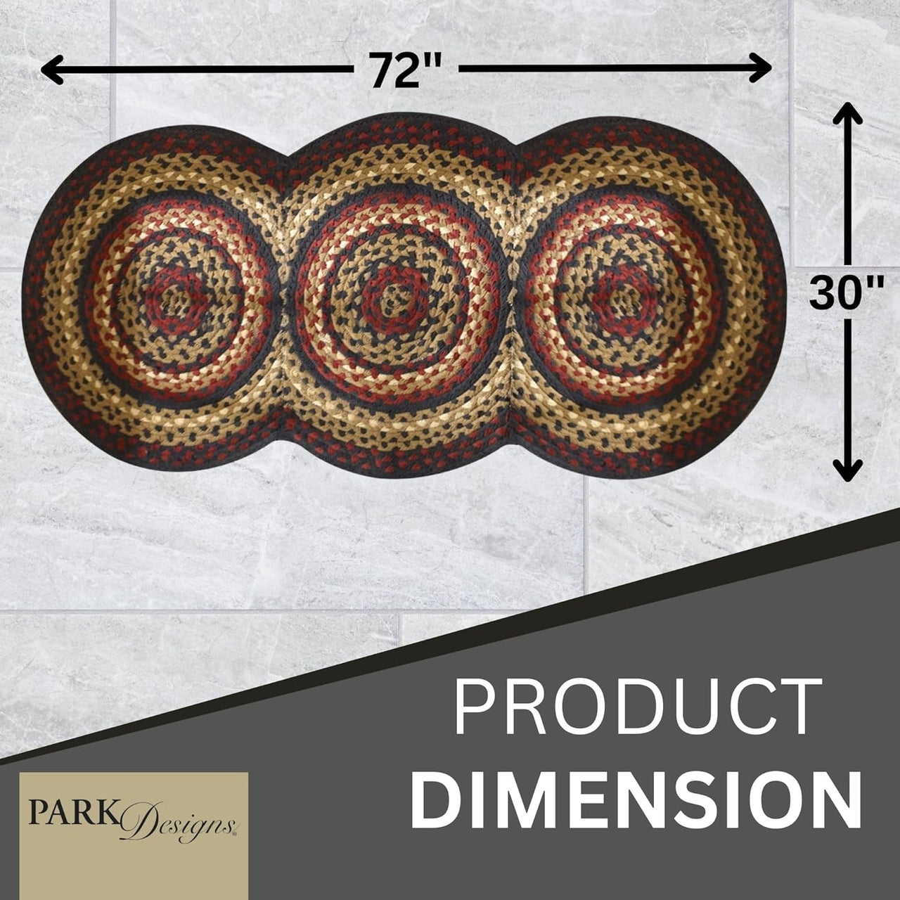 Red Folk Art Braided Rug Runner - 30"x72" (2.6'x6') Park Designs