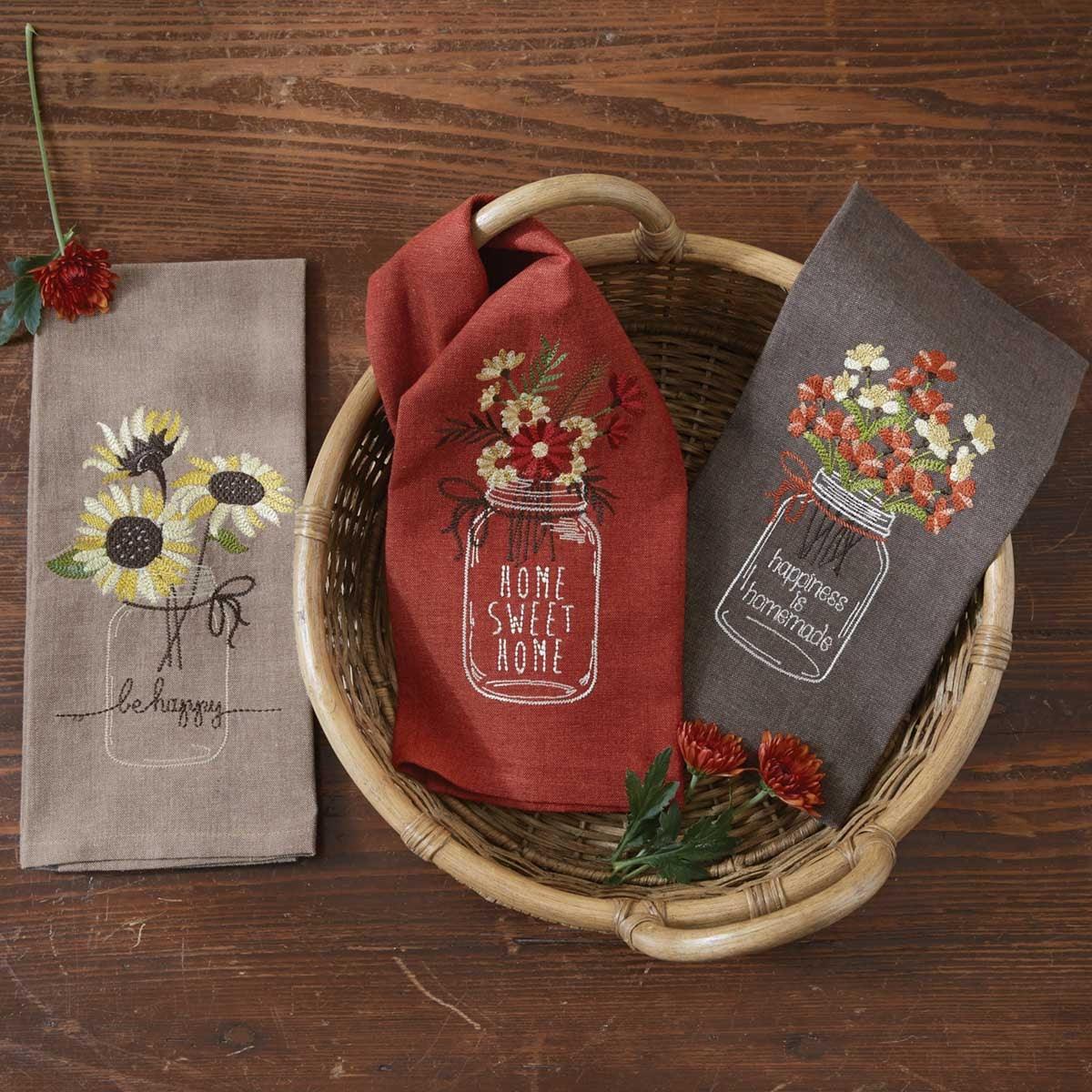 Home Sweet Home Mason Jar Embroidered Dishtowel - Set of 2 Park Designs - The Fox Decor