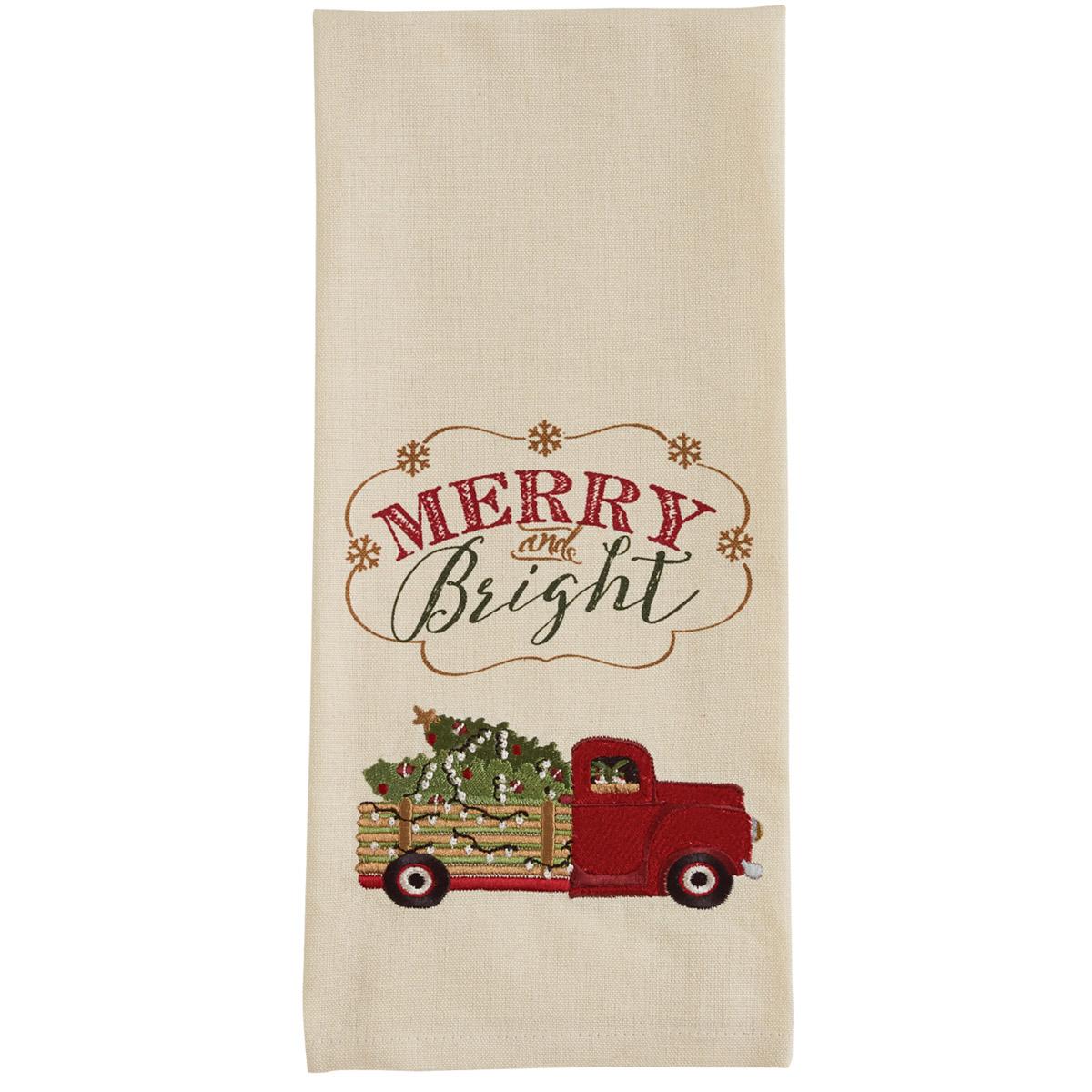 Merry And Bright Truck Embroidered Dishtowel - The Fox Decor
