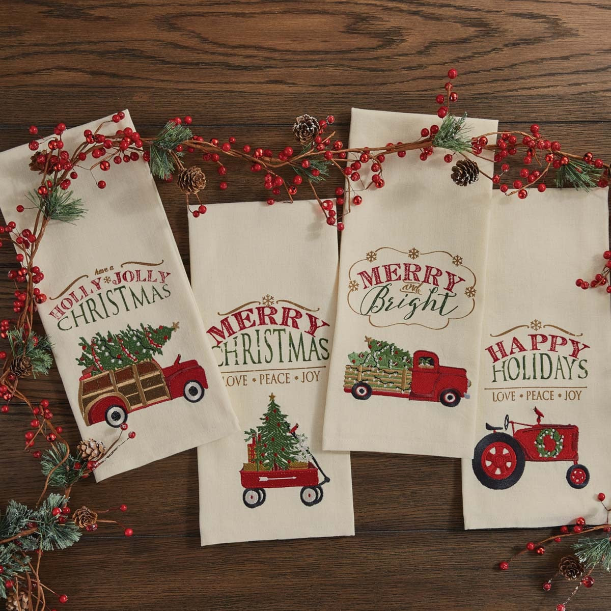 Merry And Bright Truck Embroidered Dishtowel - Set of 2 Park Designs