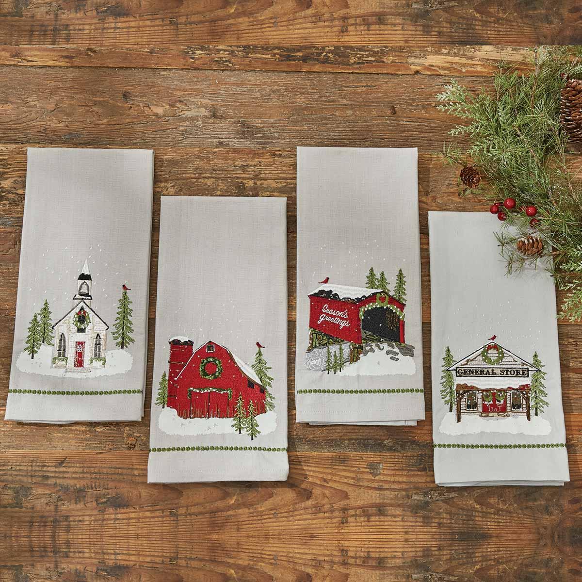 Seasons Greetings Bridge Dishtowel - The Fox Decor
