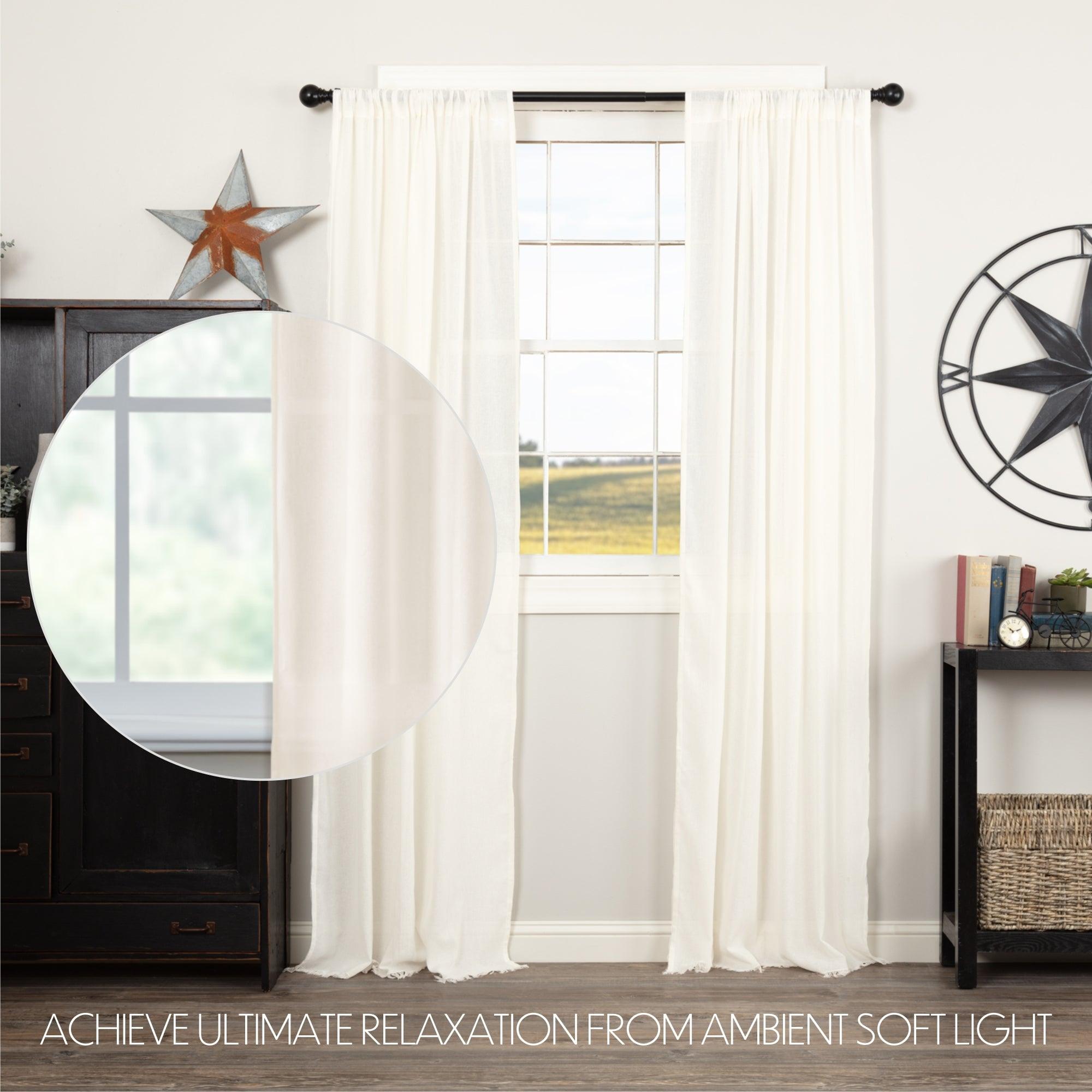 Tobacco Cloth Antique White Panel Curtain Fringed Set of 2 84x40 VHC Brands - The Fox Decor