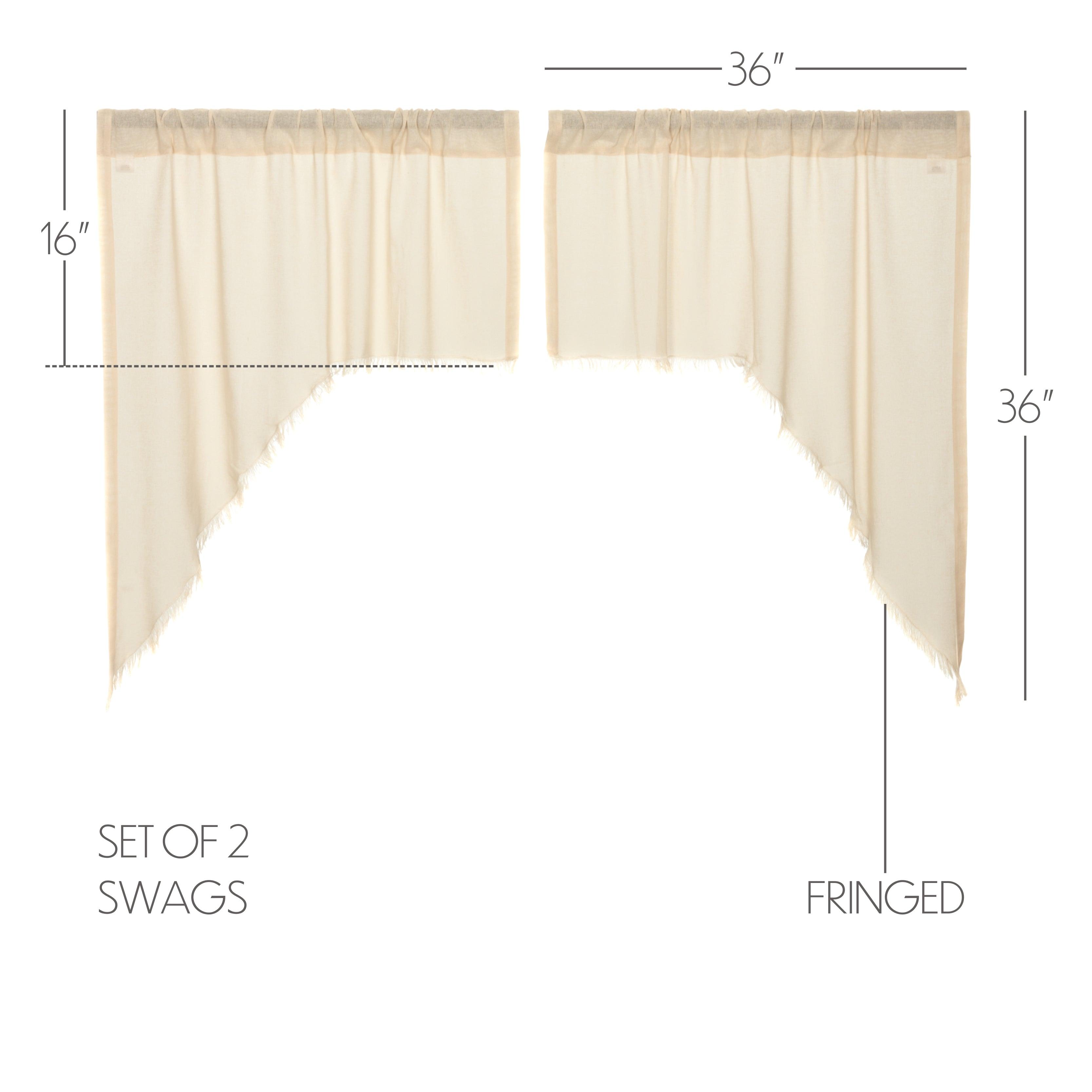 Tobacco Cloth Natural Swag Fringed Set of 2 36x36x16 - The Fox Decor