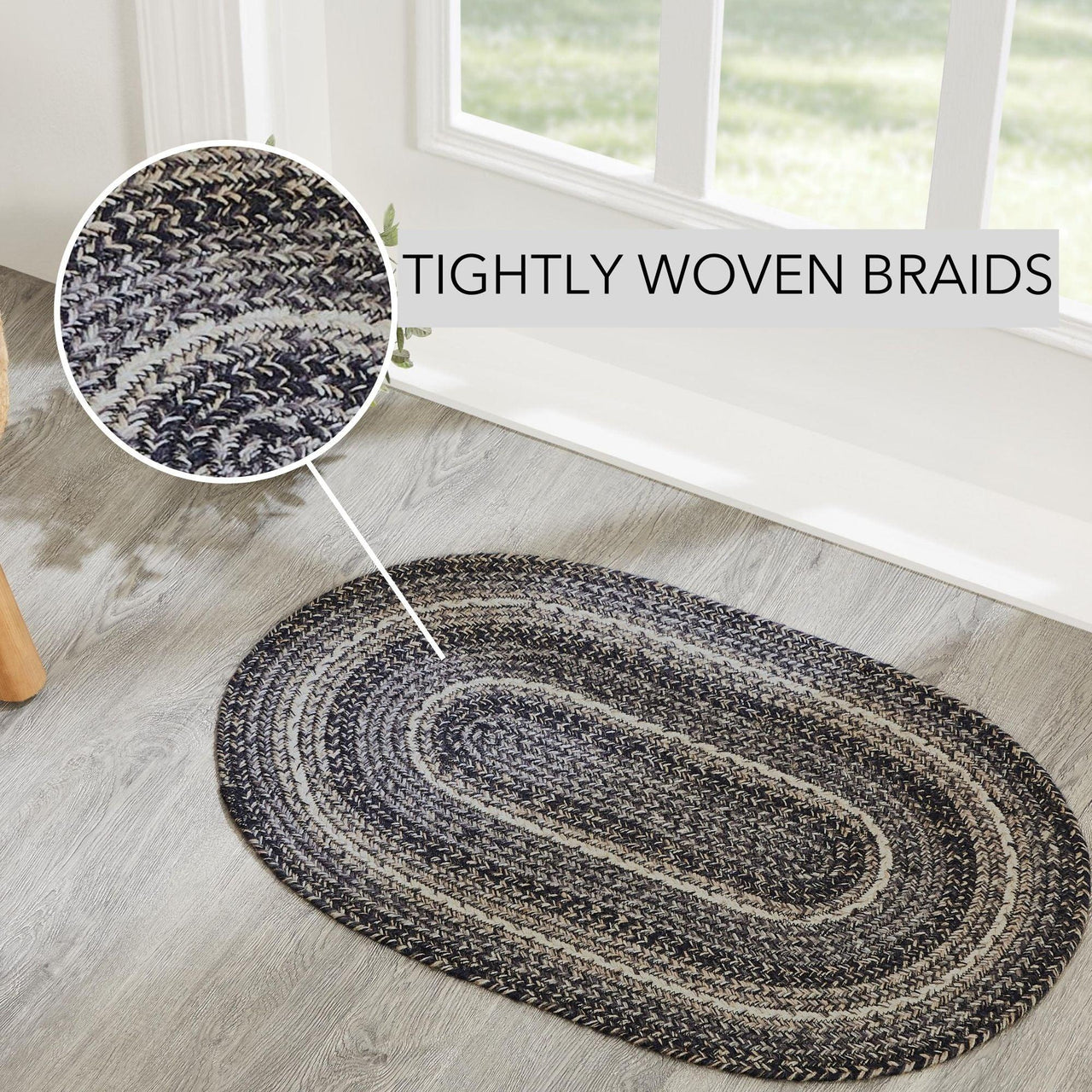 Sawyer Mill Black White Jute Braided Oval Rug 20x30" VHC Brands