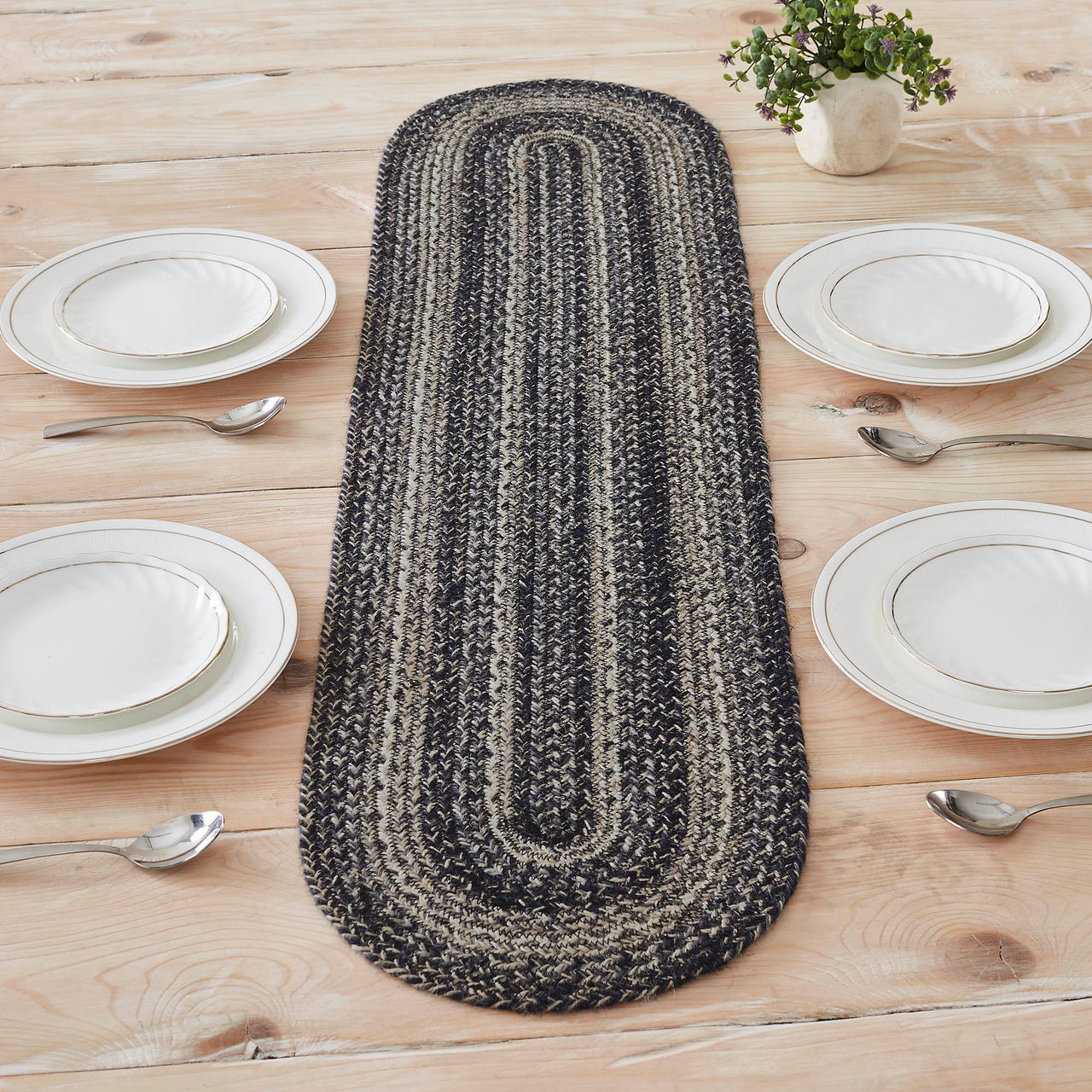 Sawyer Mill Black White Jute Oval Runner 12x48 - The Fox Decor