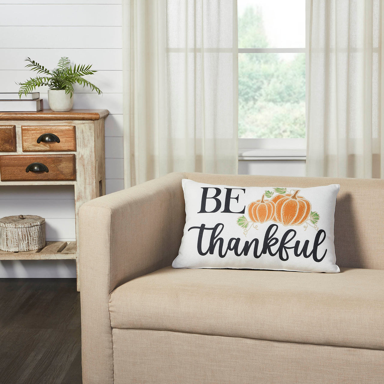 Annie Black Check Be Thankful Pumpkin Pillow 14x22