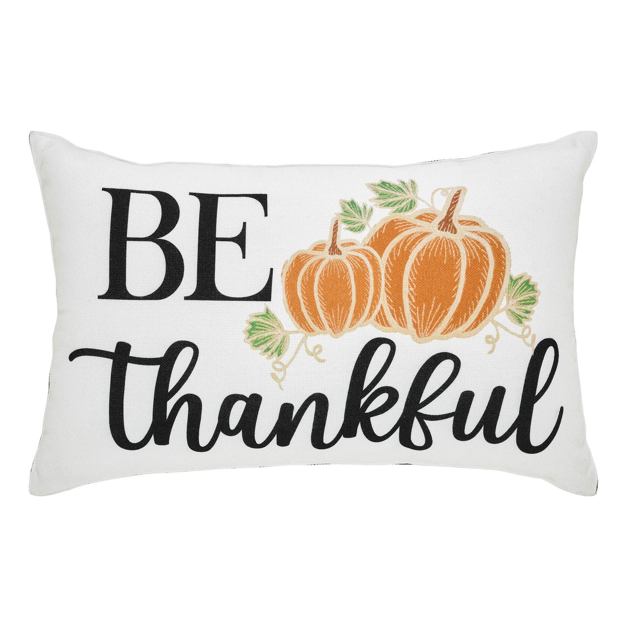 Annie Black Check Be Thankful Pumpkin Pillow 14x22