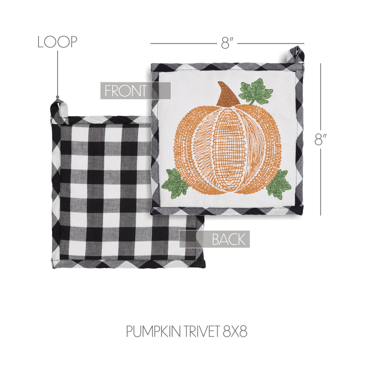 Annie Black Check Pumpkin Trivet 8x8