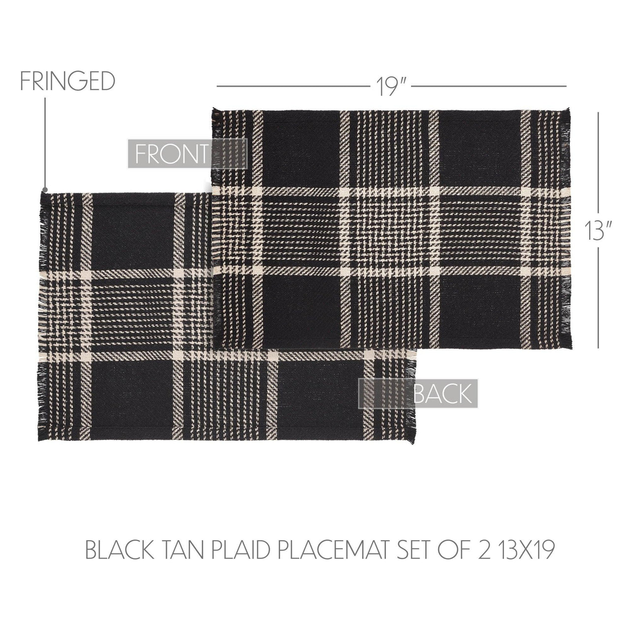 Eston Black Tan Plaid Placemat Set of 2 13x19 - The Fox Decor