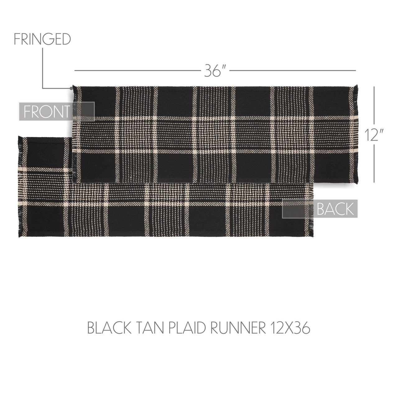 Eston Black Tan Plaid Runner 12x36 - The Fox Decor