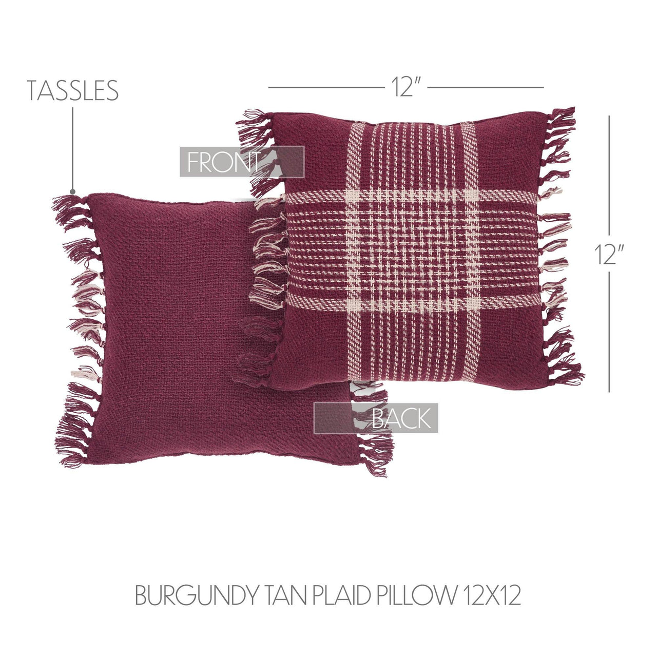 Eston Burgundy Tan Plaid Pillow 12x12 - The Fox Decor