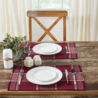 Eston Burgundy Tan Plaid Placemat Set of 2 13x19 - The Fox Decor