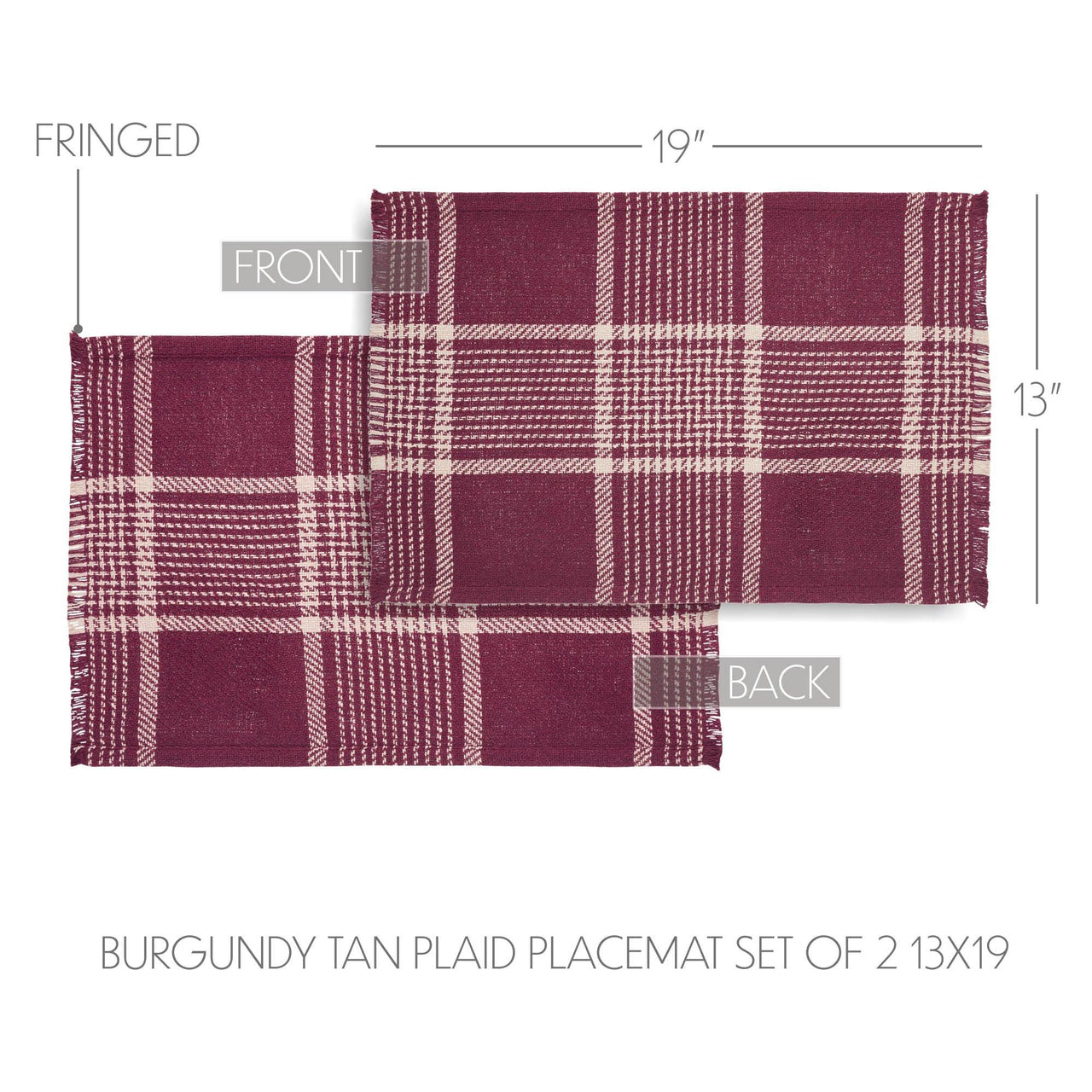Eston Burgundy Tan Plaid Placemat Set of 2 13x19 - The Fox Decor
