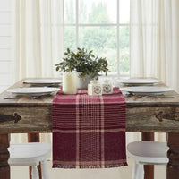 Eston Burgundy Tan Plaid Runner 12x36 - The Fox Decor