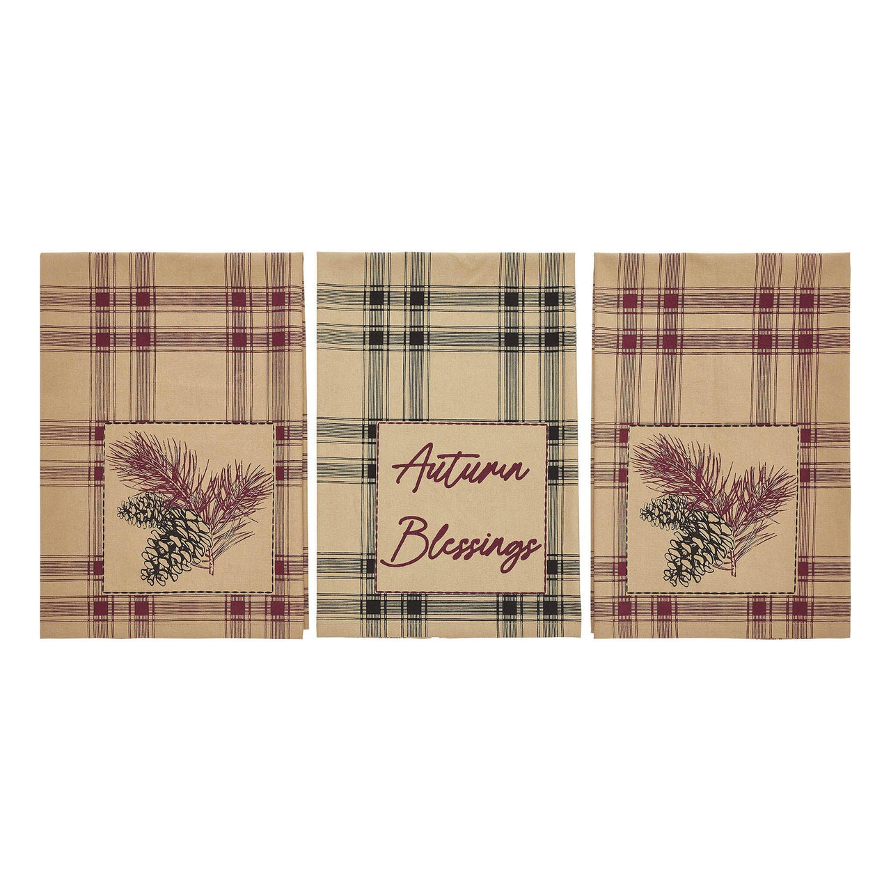 Connell Pinecone Plaid Tea Towel Set of 3 19x28 - The Fox Decor