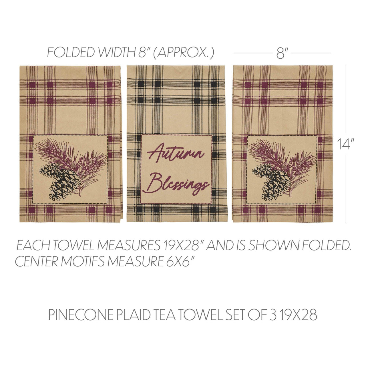 Connell Pinecone Plaid Tea Towel Set of 3 19x28 - The Fox Decor