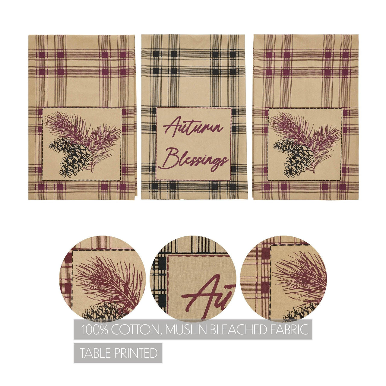 Connell Pinecone Plaid Tea Towel Set of 3 19x28 - The Fox Decor