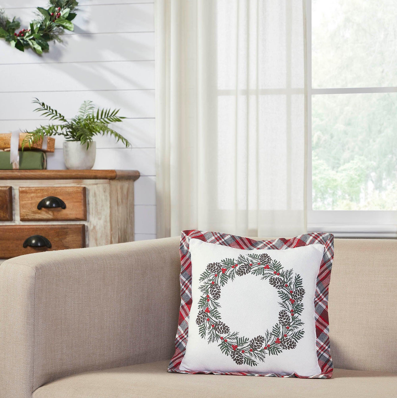 Gregor Plaid Wreath Pillow 12x12 - The Fox Decor