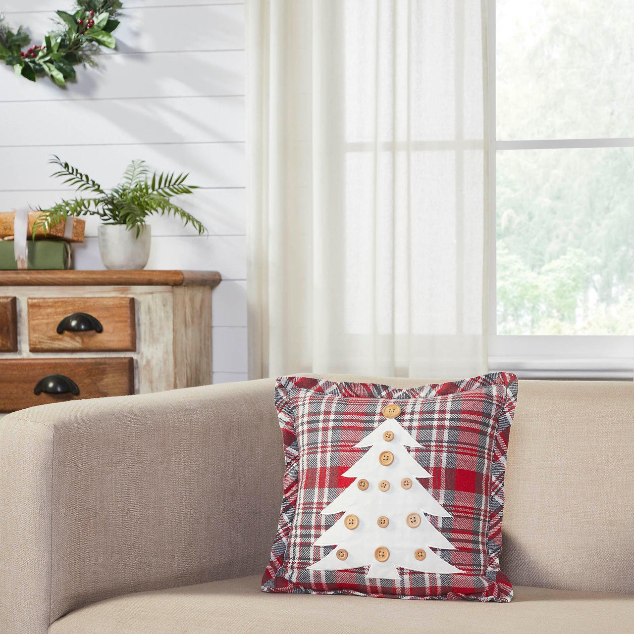 Gregor Plaid Button Tree Pillow 12x12 - The Fox Decor