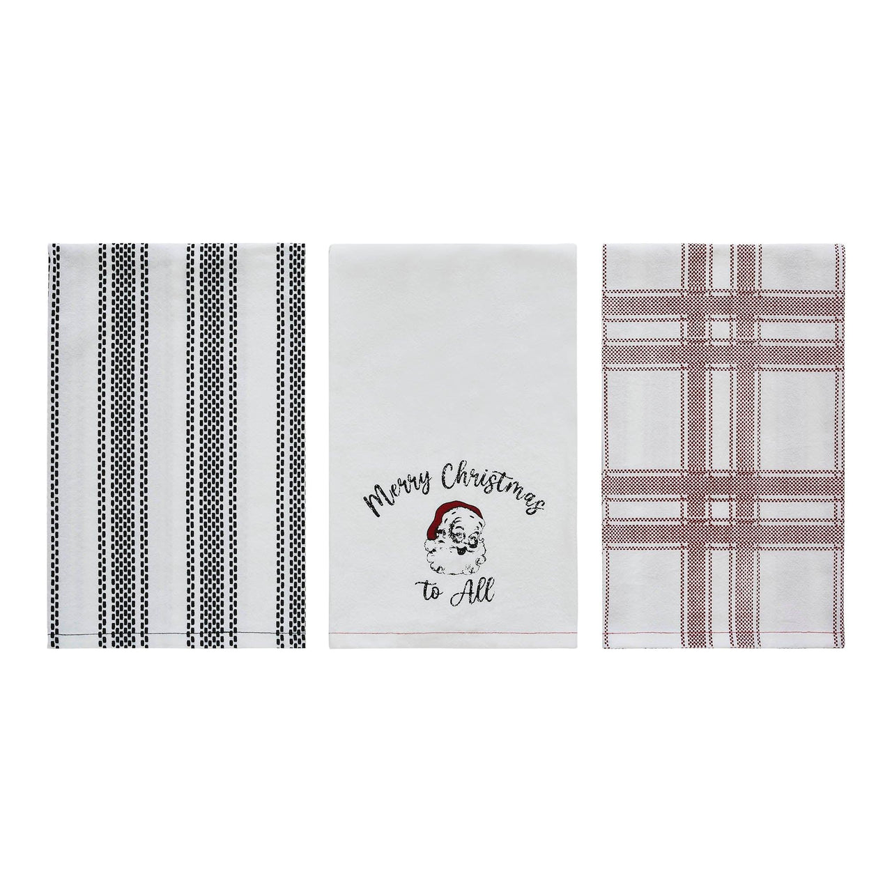 Annie Check Vintage Santa Tea Towel Set of 3 19x28 - The Fox Decor