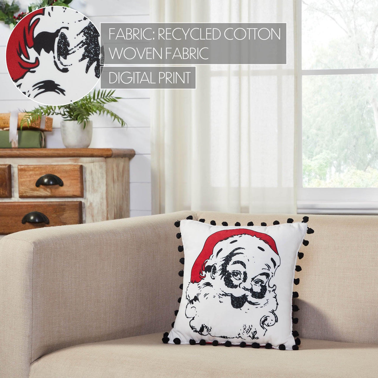 Annie Red Check Vintage Santa Pillow 12x12 - The Fox Decor