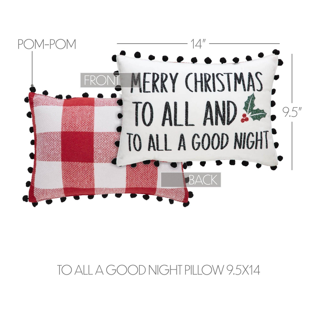 Annie Red Check To All A Good Night Pillow 9.5x14 - The Fox Decor
