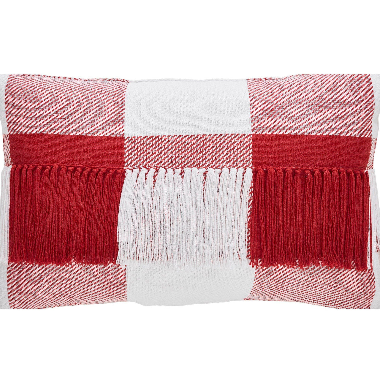 Annie Red Check Fringed Pillow 14x22 - The Fox Decor