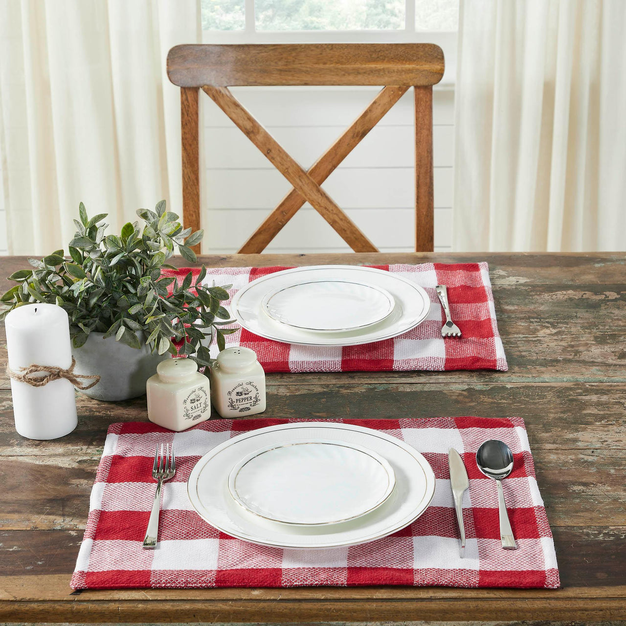 Annie Red Check Placemat Set of 2 13x19 - The Fox Decor