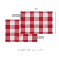 Annie Red Check Placemat Set of 2 13x19 - The Fox Decor