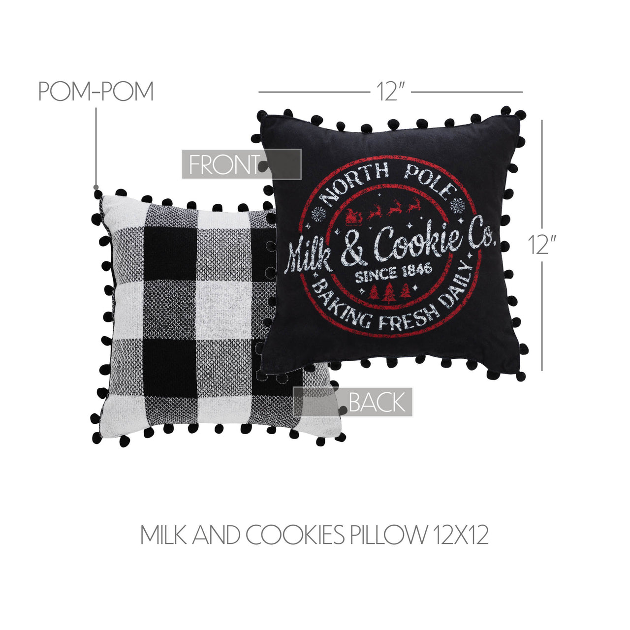 Annie Black Check Milk and Cookies Pillow 12x12