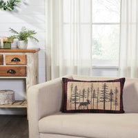 Thumbnail for Cumberland Red Black Plaid Winter Forest Pillow 14x22