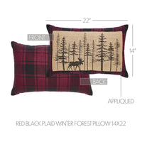 Thumbnail for Cumberland Red Black Plaid Winter Forest Pillow 14x22