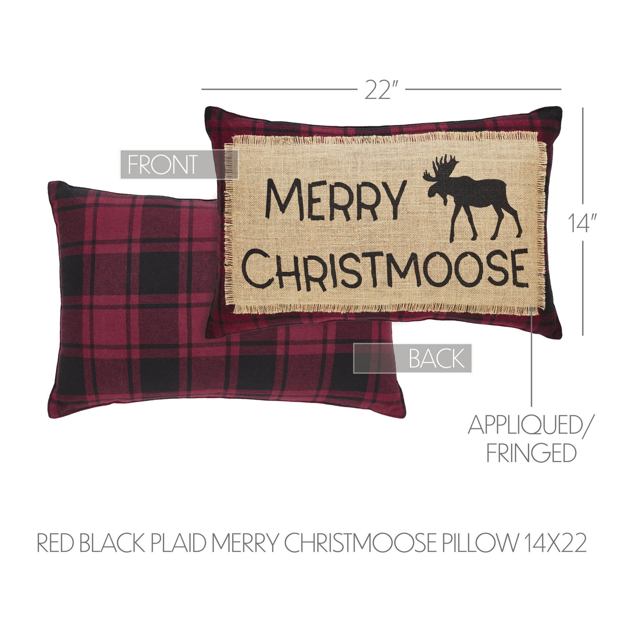 Cumberland Red Black Plaid Merry Christmoose Pillow 14x22 - The Fox Decor