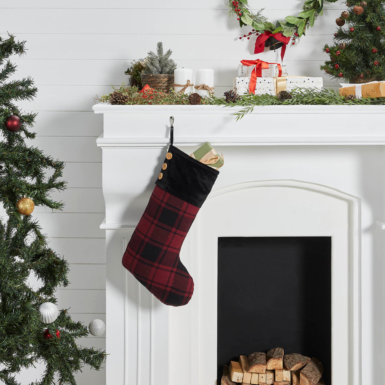 Cumberland Red Black Plaid Stocking 12x20 - The Fox Decor