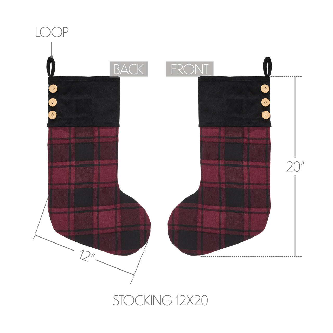 Cumberland Red Black Plaid Stocking 12x20 - The Fox Decor